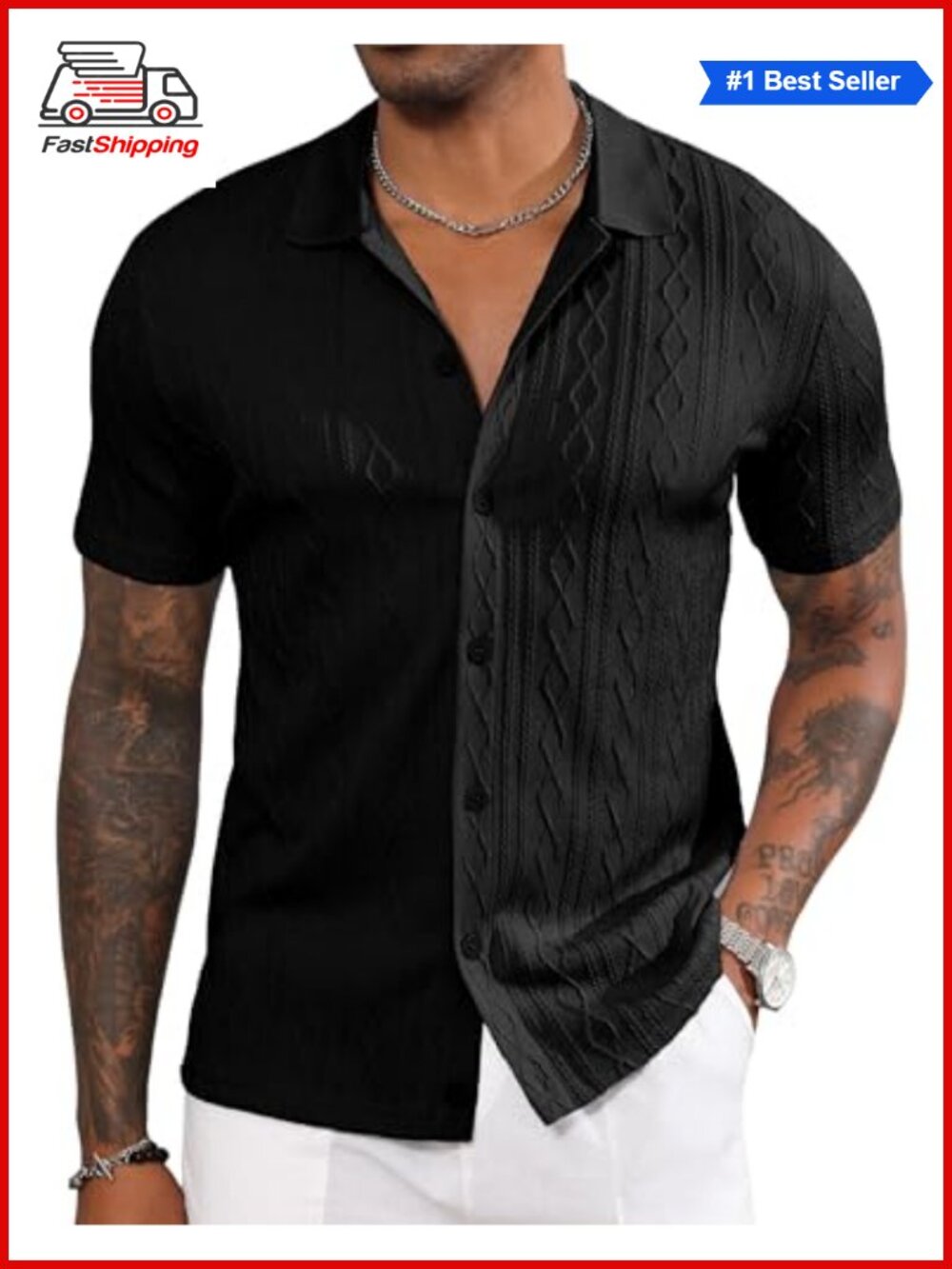 ✨ Men's Casual Knit Button Down Shirt Short Sleeve Polo Summer Beach Vacation